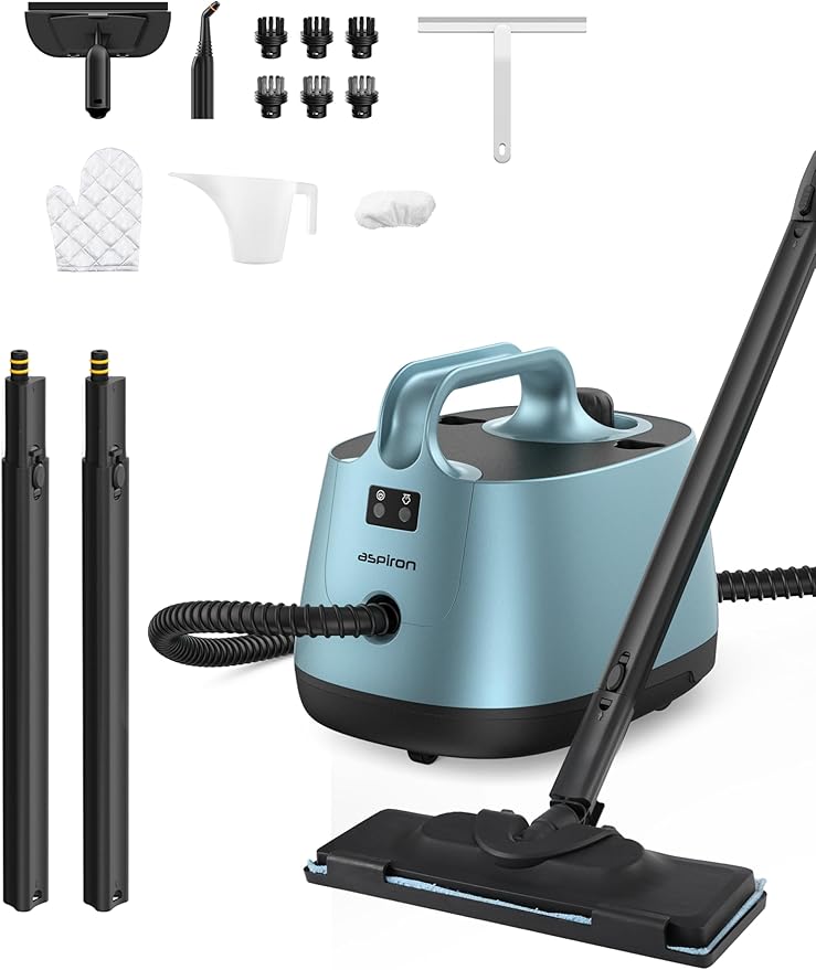 Steam Cleaner, 293°F 58 PSI Powerful Multipurpose Handheld Steam Mop for Home Use, 21 Attachments, 50Oz Capacity, Heavy Duty Steamer for Carpets, Floors, Cars, Tiles, Crack Cleaning, Light blue