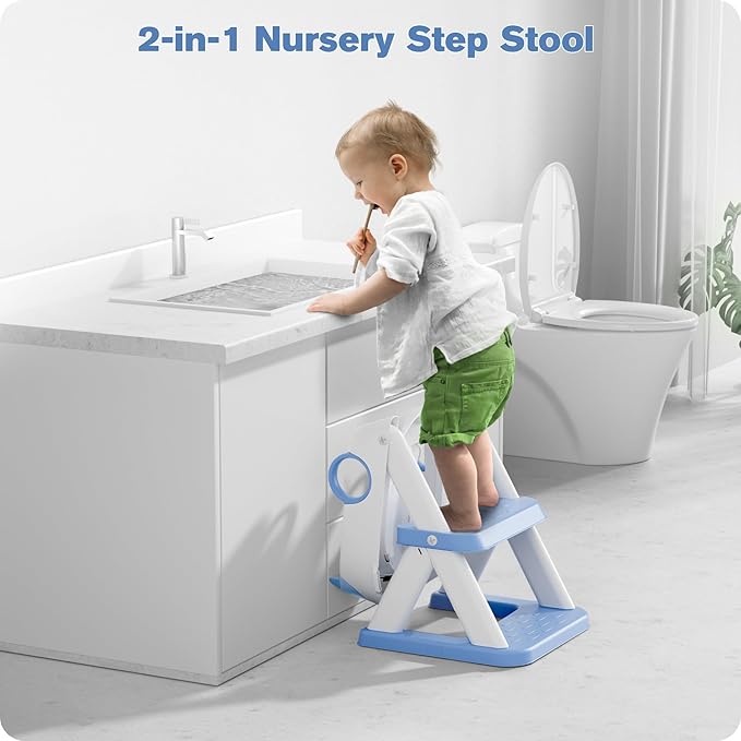 Potty Training Seat, Upgrade Toddler Toilet Seat for Kids Boys Girls, 2 in 1 Potty Training Toilet for Kids, Splash Guard Anti-Slip Pad Step Stool(Blue)