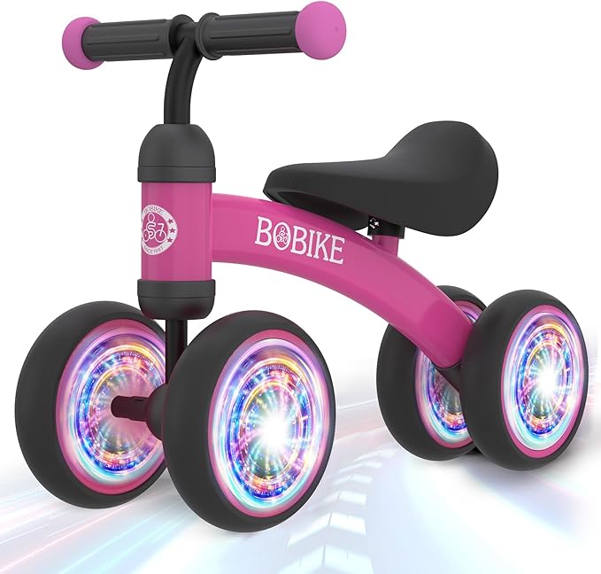 Baby Balance Bike Toys for 12-36 Months Kids Toy Boy and Girls Gifts Toddler Best First Birthday Gift Children Walker No Pedal Infant 4 Wheels Bicycle (Colorful, Rose Red-Light)