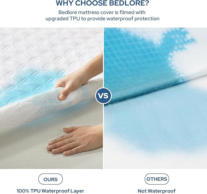 BEDLORE 2 Pack Waterproof Mattress Protector, Full Size Mattress Pad with Deep Pocket Fitted Up to 6-15 inches, Soft Noiseless Single Bed Mattress Cover for Bedroom, Dorm Room (White)