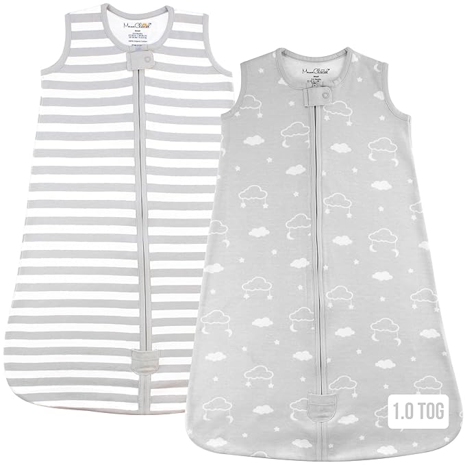 Baby Sleep Sack 1.0 TOG, Organic Cotton Baby Wearable Blanket with Two-Way Zipper, Swaddle Transition Baby Sleeping Bag, All-Season Sleep Sack for Newborn Infant Toddler Boy Girl, 2-Pack, 0-6 Month