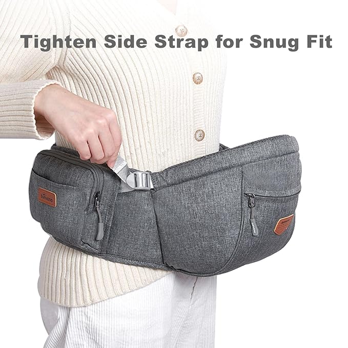 SUNVENO Baby Hip Carrier with Hip Seat, CPC-Certified, Ergonomic Infant Carrier for Newborns & Toddlers up to 45 lbs, Adjustable Waistband, Multiple Pockets, All-Season, Grey