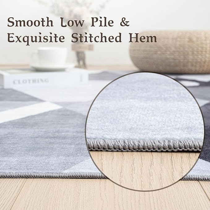 HOMFINE Washable Modern Area Rug - Geometric Style 5x7 Rugs for Living Room, Bedroom, Machine Washable Rug Soft Non Slip Non Shedding Area Rug - Grey, 5'x7'