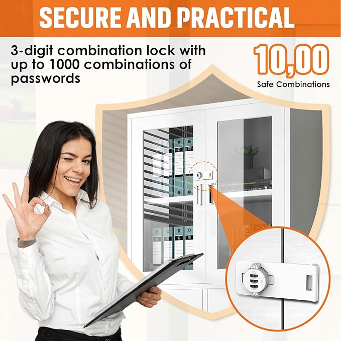 Keyless Cabinet Lock with Combination, Locker Code Lock with 3-Digit Combination, Security Door Lock for Drawers, Lockers, Bifold Doors, Small Doors, Closets, Refrigerators (White-2pcs)