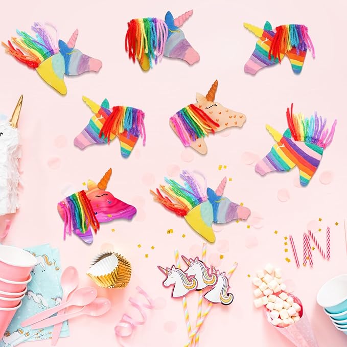 Geelin 24 Pcs Christmas Wooden Horse Craft Western Ornament Unfinished Wooden Cutouts Horse Painting Kit Unicorn Ornament DIY Cowboy Craft Paint Your Own Art for Christmas Party Favors(Unicorn)