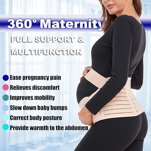 ChongErfei Maternity Belt, Pregnancy 3 in 1 Support Belt for Back/Pelvic/Hip Pain, Maternity Band Belly Support for Pregnancy Belly Support Band (M: Fit Ab 35.5"-47.3", Beige)