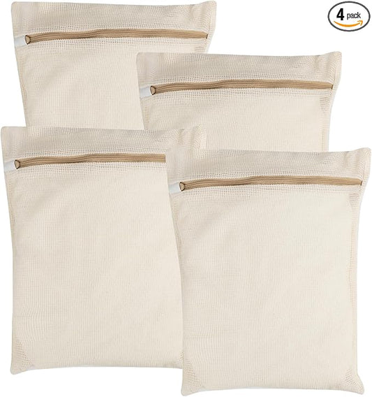 4-Piece Medium Durable Organic Cotton Mesh Laundry Bags with Sturdy Zippers and Breathable Mesh are Delicate Laundry Bags for Underwear, Clothes, Pants and Socks
