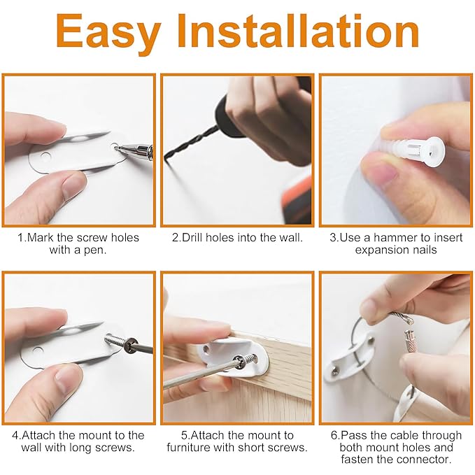 Furniture Anchors (10 Pack) for Baby Proofing, Anti Tip Furniture Anchor Securing 420lbs Tension Earthquake Resistant Metal Furniture Wall Anchor Prevent Baby Pet from Falling Furniture