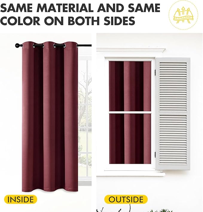 MIULEE Burgundy Red Blackout Curtains - Thermal Insulated Bedroom Curtains Room Darkening Drapes for Living Room Kitchen Christmas Grommet Top Window Treatment, 40 x 54 Inches Long, 2 Panels