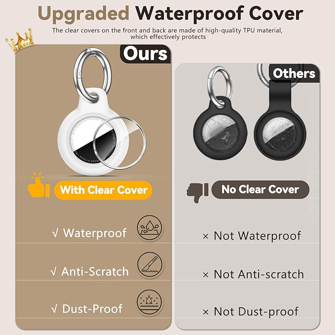 Upgrade Waterproof 4 Pack Airtags Holder with Apple Airtags Keychain, Hard PC Air Tag Case, Anti-Scratch & Shock Air tag Holder, Men's Women's Keyrings & Keychains -Black+White+Rose Red+Reden