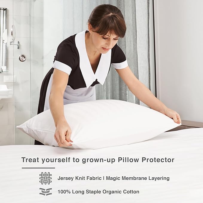 FABDREAMS Organic Waterproof Pillow Protector Set King Size | Pillow Cover Set of 2 | Pillow Encasement Set of 2 | Temperature Regulating | Breathable | King | 20” X 40” | White
