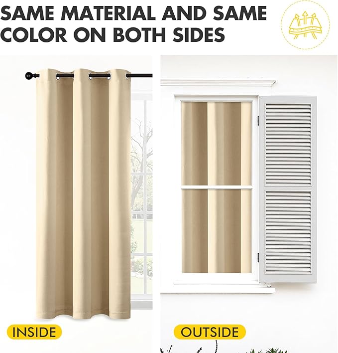 MIULEE Cream Beige Blackout Curtains for Bedroom Living Room 96 Inches Long 2 panels, Thermal Insulated Room Darkening Drapes Solid Grommet Top Noise Reducing Light Blocking Window Curtains 40x96 Inch