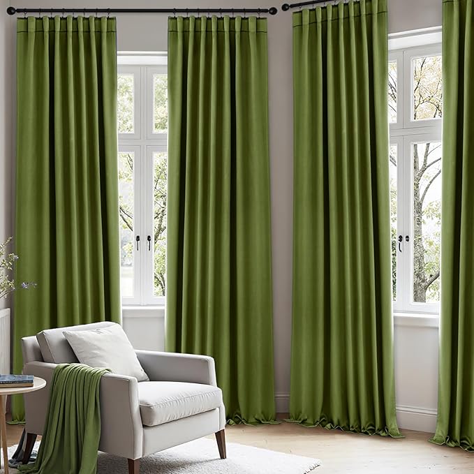 ANRODUO Back Tab Blackout Curtains for Bedroom Living Room, Rod Pocket Pinch Pleated Thermal Insulated Room Darkening Curtains 54 Inches Long 2 Panels, Olive Green, 42 x 54 Inch