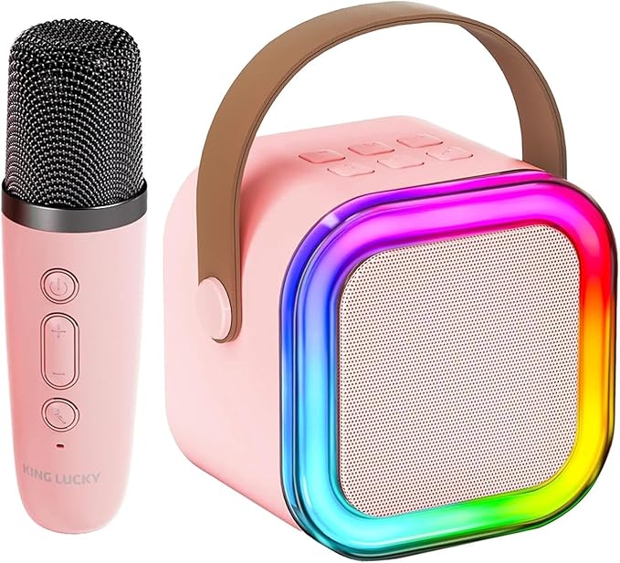 Kinglucky Mini Karaoke Machine for Kids, 2025 TOP Birthday Gifts Ideas for 3-12 Year Old Girls, Christmas Party Gifts Kids' Personal Video Players Accessories with Wireless Microphone - Pink