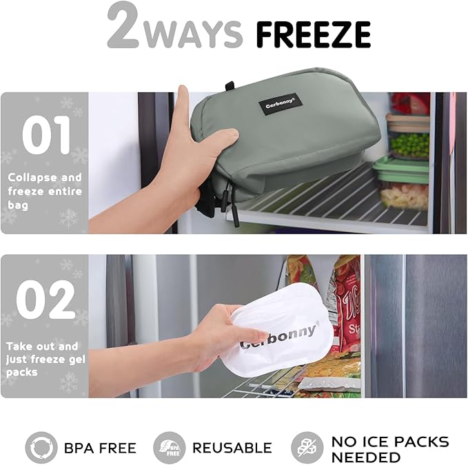 CERBONNY Small Cooler Bag Freezable Lunch for Work School Travel,Leak-proof Bag,Small Insulated For Kids/Adults,Freezer Bags,Freezable Snack Bag,Mini Fit Yogurt Gray
