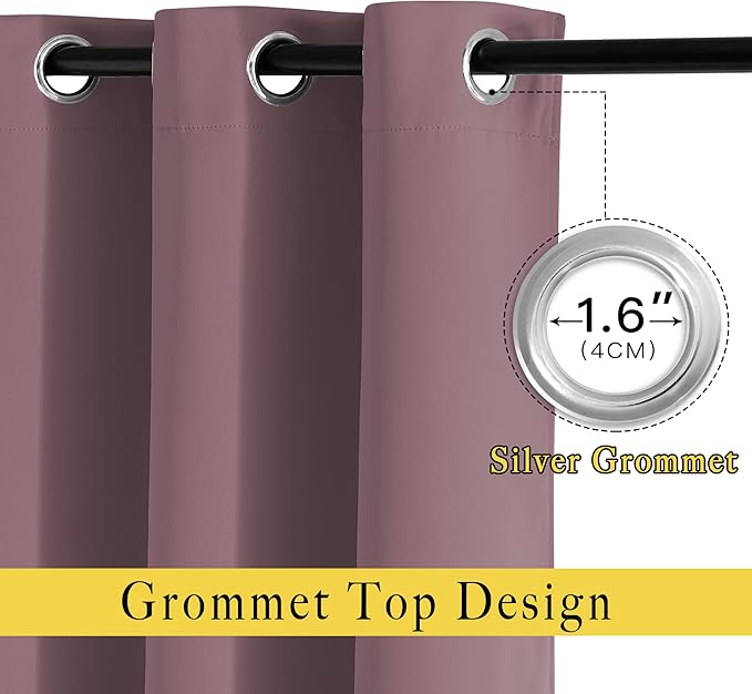 NICETOWN Blackout Small Window Curtains 54 inches Length - Thermal Insulated Solid Grommet Voice & Light Reducing Room Darkening Drapes for Kitchen/Nursery, Dry Rose, 2 Panels, W52 x L54