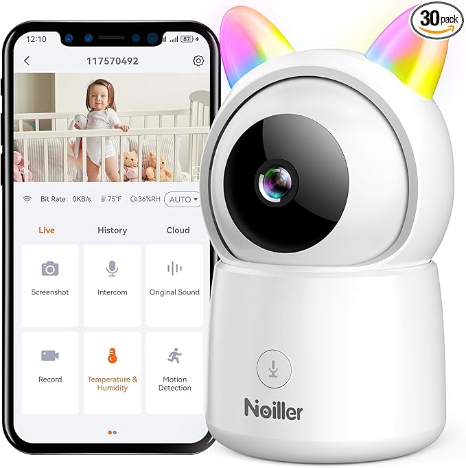 1080P Pan/Tilt Security Camera for Baby Monitor, 2.4G WiFi Pet Camera with Motion Detection, Night Vision, 2-Way Talk, RGB Night Lights, Lullabies, TF/Cloud Storage, Works with Alexa & Google Home