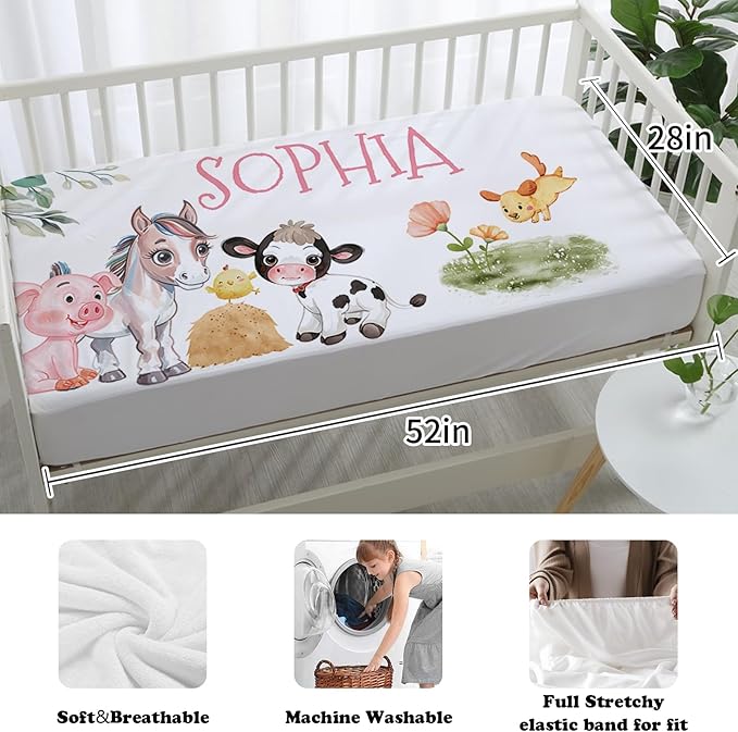 Custom Nursery Crib Bedding Set: Personalized Name 4 Piece Animal House Design Baby Crib Sets for Girls - Toddler Double Layer Blanket Set, Comfortable Crib Bed Sheets for Baby Toddlers