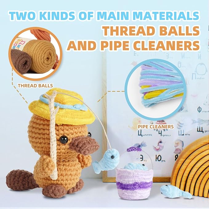 MOREJMTT Crochet Kit for Beginners Animal,Crochet Animal Kits,Crocheting Kit for Starters,Learn to Crochet with Step-by-Step Video Tutorials,Beginner Crochet Kits for Adults(Platypus)