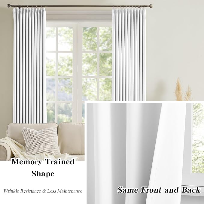 KEQIAOSUOCAI White Blackout Curtains 102 Inches Long, Custom Made Pinch Pleated Memory Trained Window Curtain Panels Drapery for Office Living Room, 40" W x 102" L, Set of 2