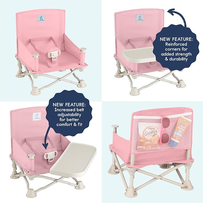 Hiccapop OmniBoost Travel Booster Seat with Tray for Baby | Folding Portable Baby Booster Seat for Dining Table, Camping, Beach, Grandma’s | Tip-Free Design Straps to Kitchen Chairs - Booster Chair