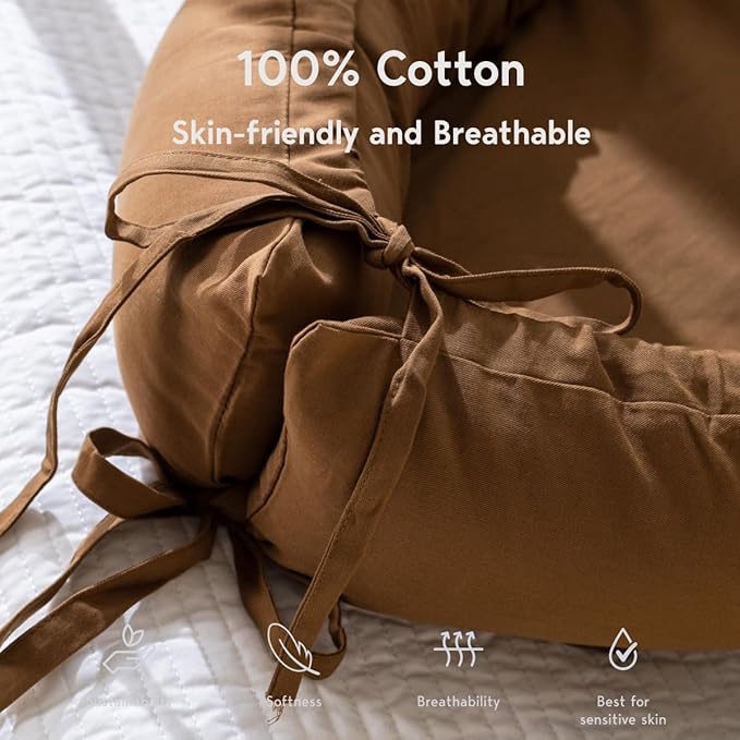 Infant Lounger, Baby Nest Cover for Baby Girls & Boys, Newborn Essentials for Baby 0-18+ Months, 100% Cotton Breathable (Brown, Cotton)