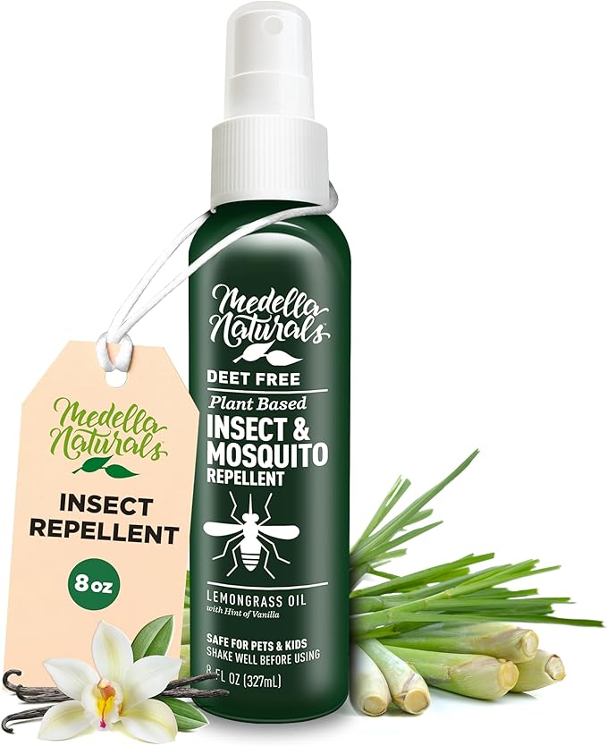 Deet-Free Insect & Mosquito Repellent 8oz – Nice Smelling Insect Repellent with Lemongrass Oil Safe for Pets and Kids – Bug Spray Against Mosquitoes, Gnats, Black Flies, No-See-ums, and Other Insect