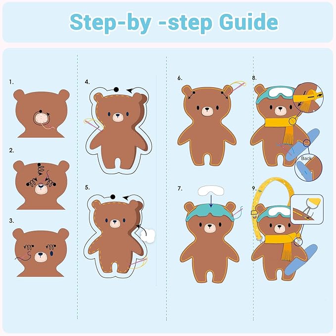 Avenir Sewing Kit for Kids Birthday Gifts for Kids Aged 6 Corduroy Fabric With Shoulder Strap Safe Needles Pre-cut Felt Easy DIY Arts and Crafts for Boys and Girls Stuff No Mess with Full Instructions