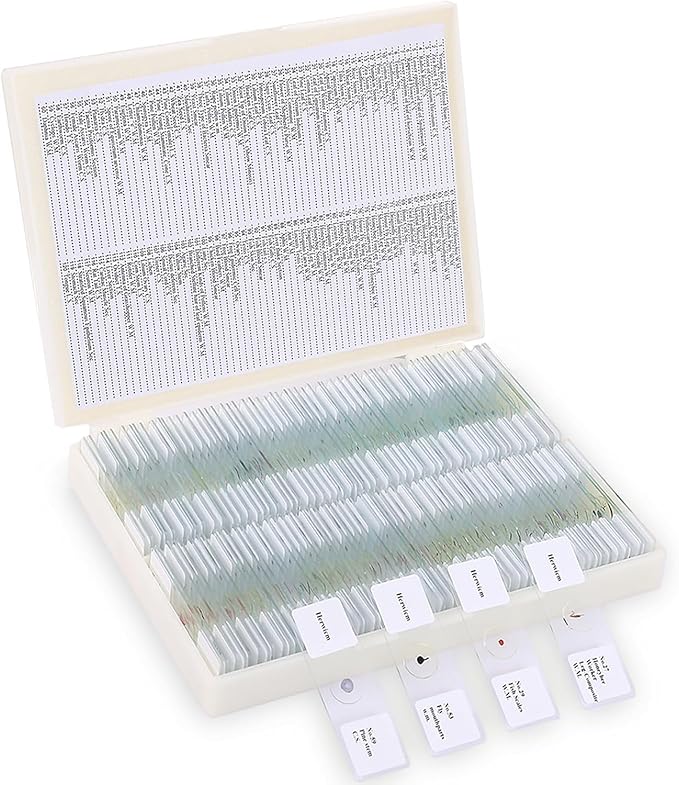 120-Pcs Microscope Slides with Specimens,Pre-Made Glass Slides with Specimens,Educational Microscope Slides and Covers for Young Scientists,Perfect for Biology Class and Experiments