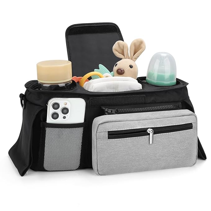 Accmor Universal Stroller Organizer with Insulated Cup Holder Detachable Phone Bag and Shoulder Strap,Stroller Bag Caddy Organizer Fits for Uppababy, Baby Jogger, Britax Strollers
