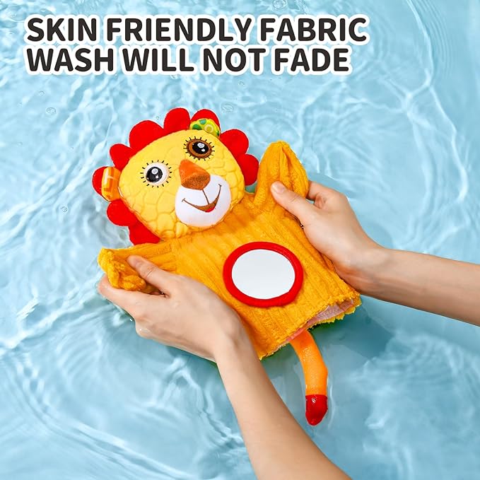 Jollybaby Hand Puppets Baby Toy 0-6-12 Months, Plush Stuffed Animal Hand Puppets Toys for Kids，Sensory Doll with Rattle and Mirror for Toddler，Social Emotional Play Therapy Toys for Boy Girl Gift