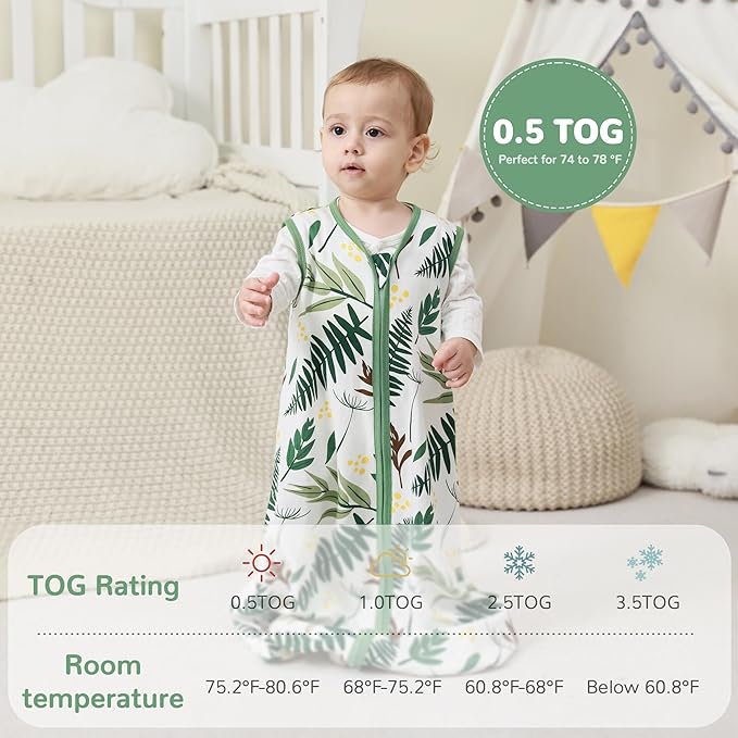 JELLYMONI Baby Sleep Sack 6-12 Months 100% Cotton Wearable Blanket, 0.5 TOG Soft Lightweight Toddler Sleeping Sack 3 Pack 2-Way Zipper Newborn Sleep Sacks