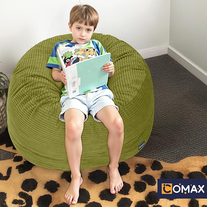 COMAX Kids Bean Bag Chair Turn into Beanbag Bed, Toddler Bean Chair Corduroy for Girl Boy Sleeping, Lazy Children Bean Bags with Filler, Convertible Child Floor Mattress, Light Green