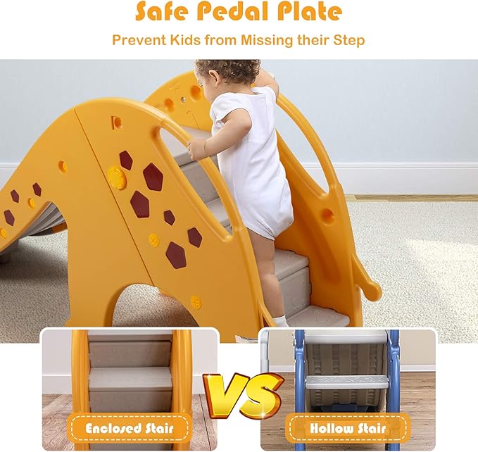 BABY JOY Toddler Slide, Kids Large Slide Play Climber Set with Long Slipping Slope, Basketball Hoop and Ball, Enclosed Steps, Easy Assemble Indoor Outdoor Backyard Freestanding Slides for Kids Age 1-8