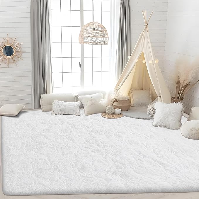 4x6 Area Rug for Living Room: Fluffy Shag Soft Washable Rugs Fuzzy Plush Indoor Carpet for Bedroom Nursery Playroom Dorm Kids Girls Boys Room (White, 4'x6')