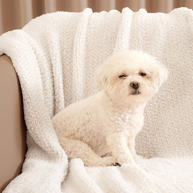 Snuggle Sac Queen Size Oversized Super Soft Bed Blanket - Warm & Cozy Knit Fuzzy Microfiber Blankets in Heather Ivory, 90 x 90