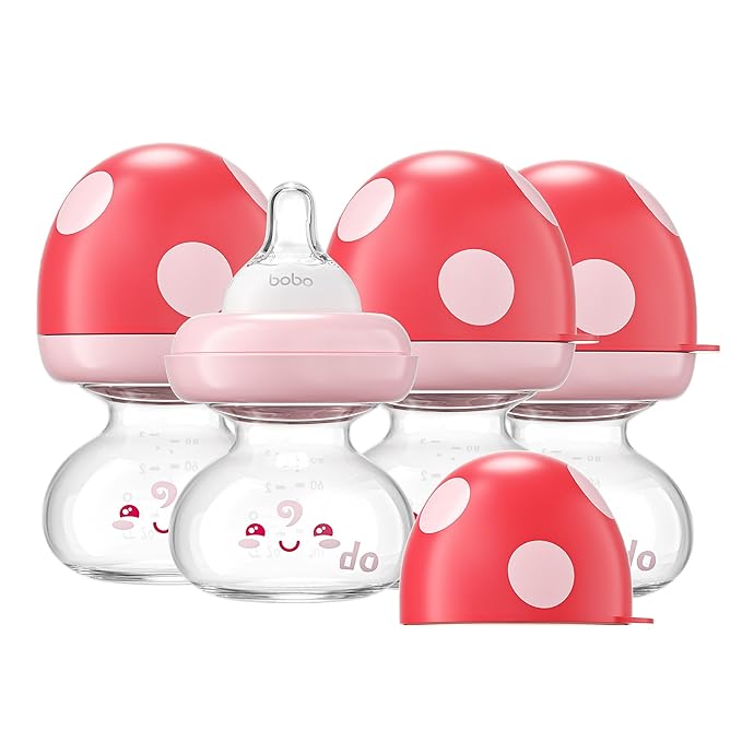 YOHKOH Newborn Glass Baby Bottles with Slow Flow Nipple for 0+ Months, Wide Neck Feeding Bottle, 2.7oz/80ml (Red, 2.7oz (Pack of 4))