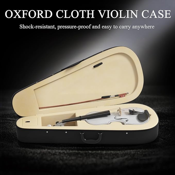 4/4 Beginner Violin Kit for Adults, Complete Full Size Violin Set with Portable Case, Bow, Rosin, White