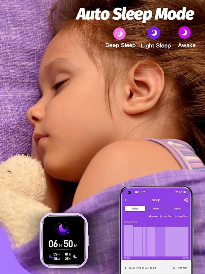 Kids Smart Watch Girls Boys, Smart Girls Watch for Kids Smart Watch Gifts for 4-16 Years Old with Sleep Mode Multiple Sports Modes Pedometer Birthday Gift for Boys Girls (Purple)