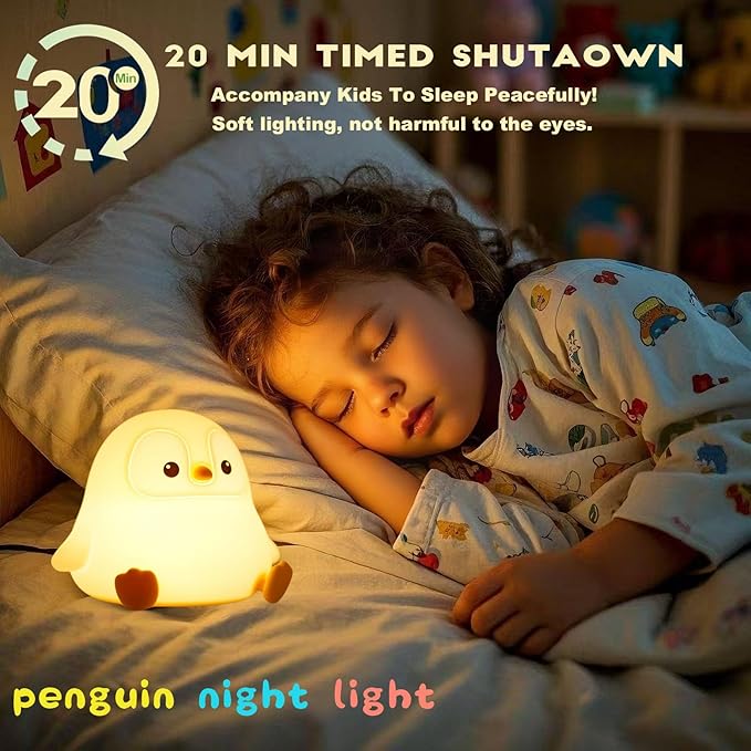 DREAMING MY DREAM Cute Penguin Night Light,LED Squishy Novelty Night Lamp,2 Levels Dimmable Nursery Bedroom Nightlight for Kids,Touch Lamp, Dorm Decor, Baby Boys Girls Gifts