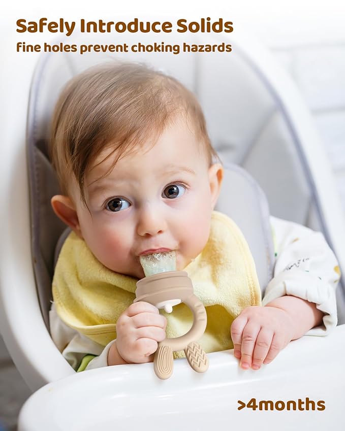 2 Packs Baby Fruit Feeder & Freezer Nibble Tray Combo, Push Pop Baby Food Feeder to Safely Introduce New Foods, Fresh & Frozen Food Silicone Feeder, 100% Food Grade, BPA Free (Caramel & Olive)