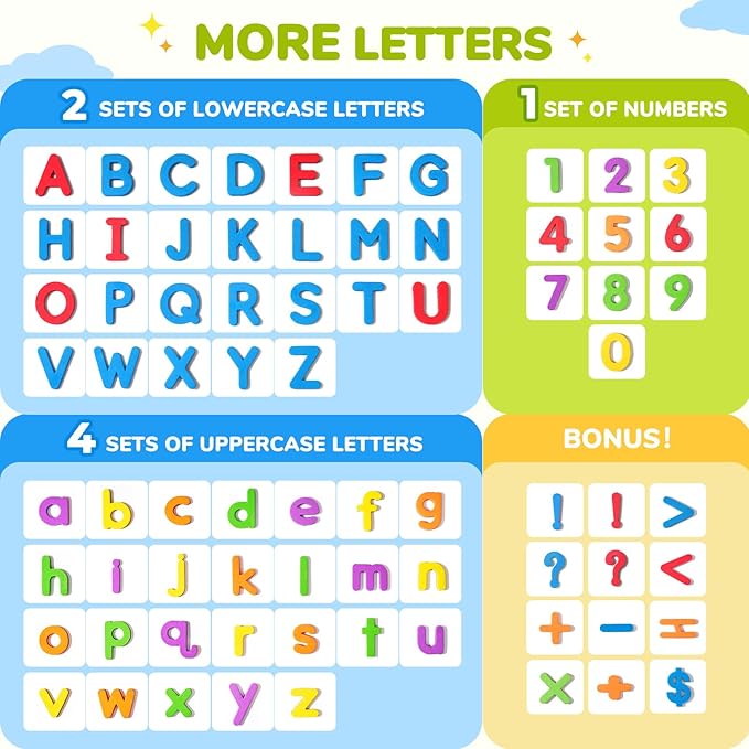 Gamenote Classroom Magnetic Alphabet Letters Kit 178Pcs with Double Side Magnet Board - Foam Alphabet Letters for Preschool Kids Toddler Spelling and Learning Colorful ABC Education Fridge Magnets