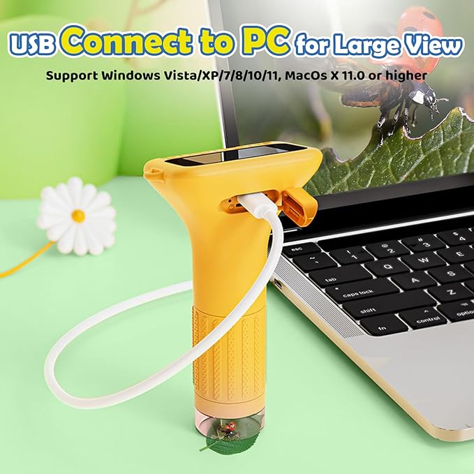 Microscope for Kids, 2'' Digital Handheld Kids Microscope with Adjustable Light, 1000X 1080P Pocket Portable Mini Micro Scope, Stem Toys for Ages 5-7 8-12 Teen Boys and Girls Educational Gifts, Orange