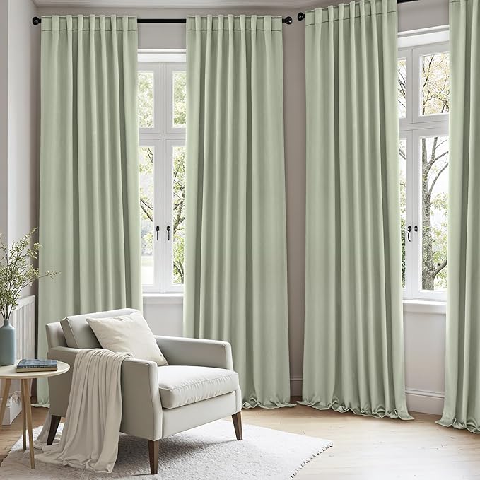 ANRODUO Sage Green Room Darkening Curtains 84 Inch Long 2 Panels Set Thermal Insulated Blackout Drapes with Hooks, Rings, Clips - Light Blocking & Soundproof, Soft Fabric Machine Washable