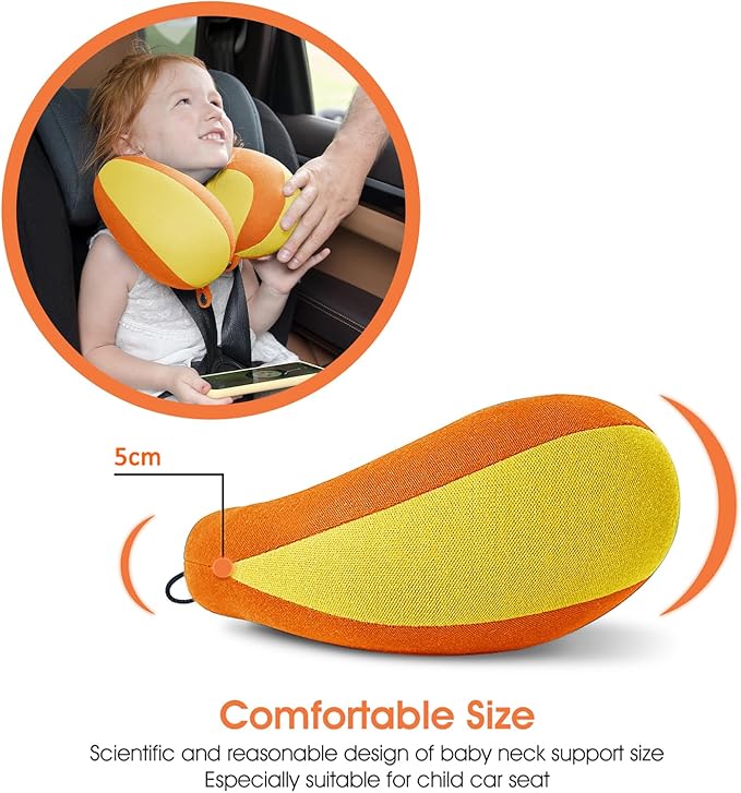 INFANZIA Kids Chin Supporting Travel Neck Pillow, Helps Support Head and Neck, Comfortably Designed for Head, Neck, and Chin Support - Gifts for Toddler/Child/Kids, Orange