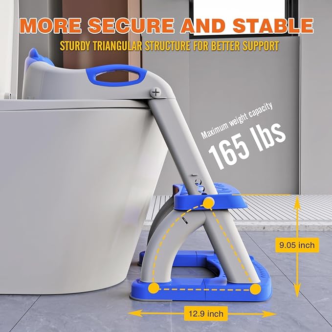 SKYROKU Potty Training Toilet, New Sector-Shape Stabilized Base two in one Toddler Toilet Seat with Splash Guard, Anti Slip Pad, and Step Stool Dark Blue