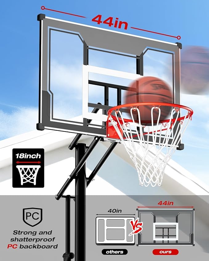 Mayfire Kids Basketball Hoop Adjustable Height 4-8.5 FT, Portable Basketball Goal System with 33'' Shatterproof Backboard for Kids Youth Teens in Driveway, Backyard, Outdoor Play
