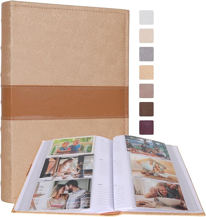 RECUTMS Photo Album with Writing Space 4x6 300 Pockets Photo Book,Leather Cover Picture Album with Memo Areas for Wedding Anniversary Family Baby Couple Valentines Graduation Travel (Yellow)