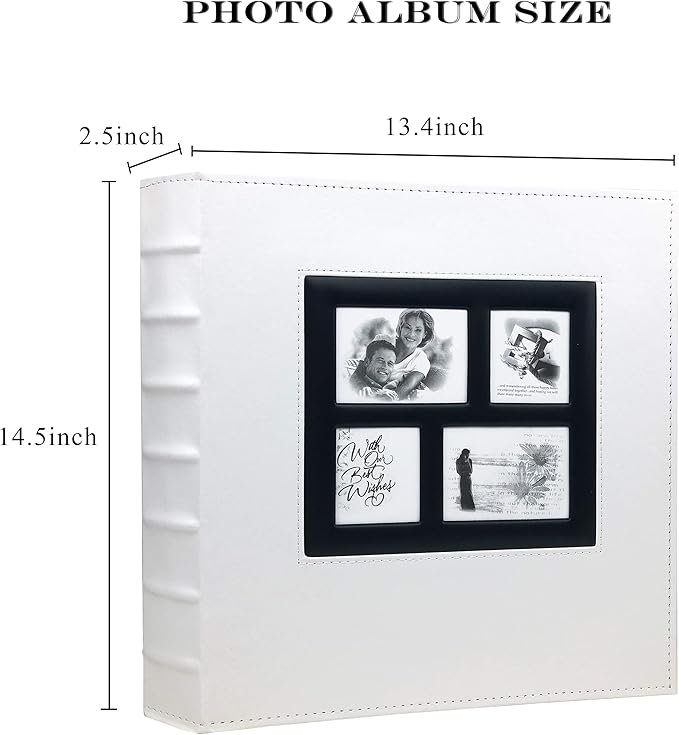 RECUTMS Photo Album 4x6 Holds 500 Photos Black Pages Large Capacity Leather Cover Wedding Family Baby Photo Albums Book Horizontal and Vertical Photos (White)