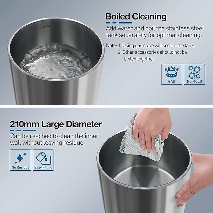 Stainless Steel Humidifier, 4.5L Easy to Clean Humidifier with 304 Stainless Steel Tank, Cool Mist Humidifiers for Bedroom with Smart Humidistat & Timer, 25dB Sleep Mode for Baby, Plants